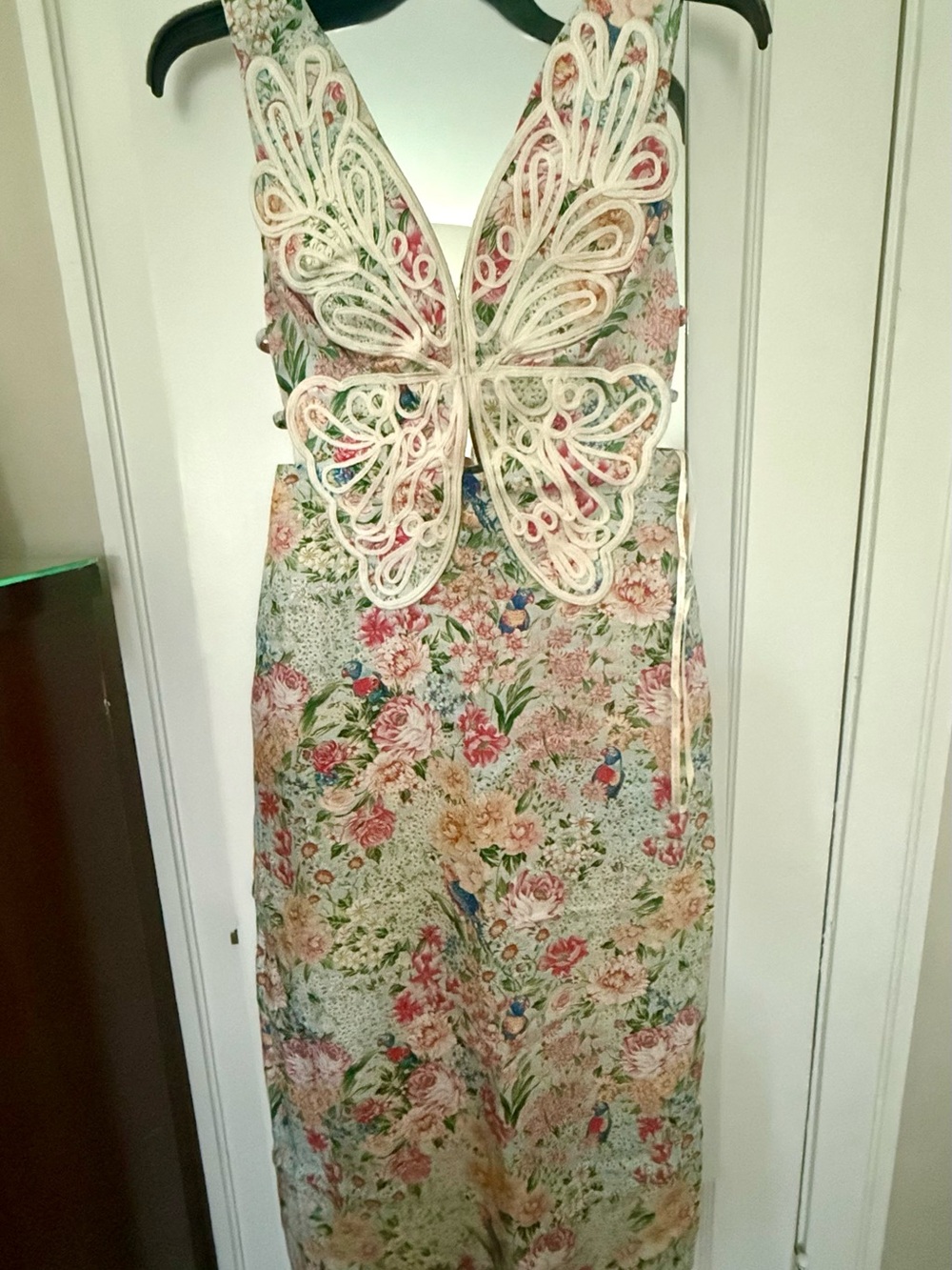 FARM Rio Strapless Floral Maxi Dress with Cream Butterfly Back